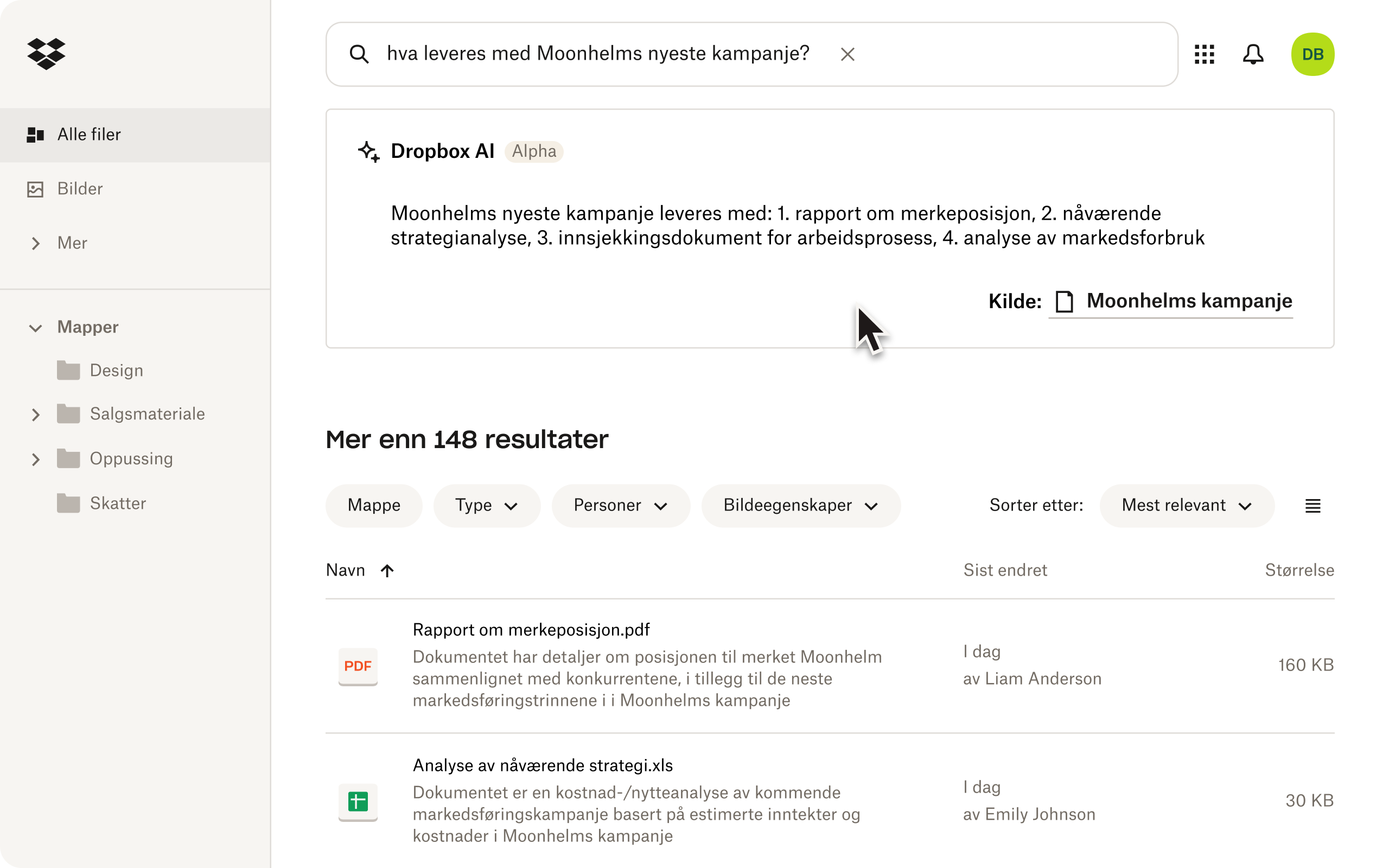 Dropbox AI hjälper användare söka efter filer i sina mappar