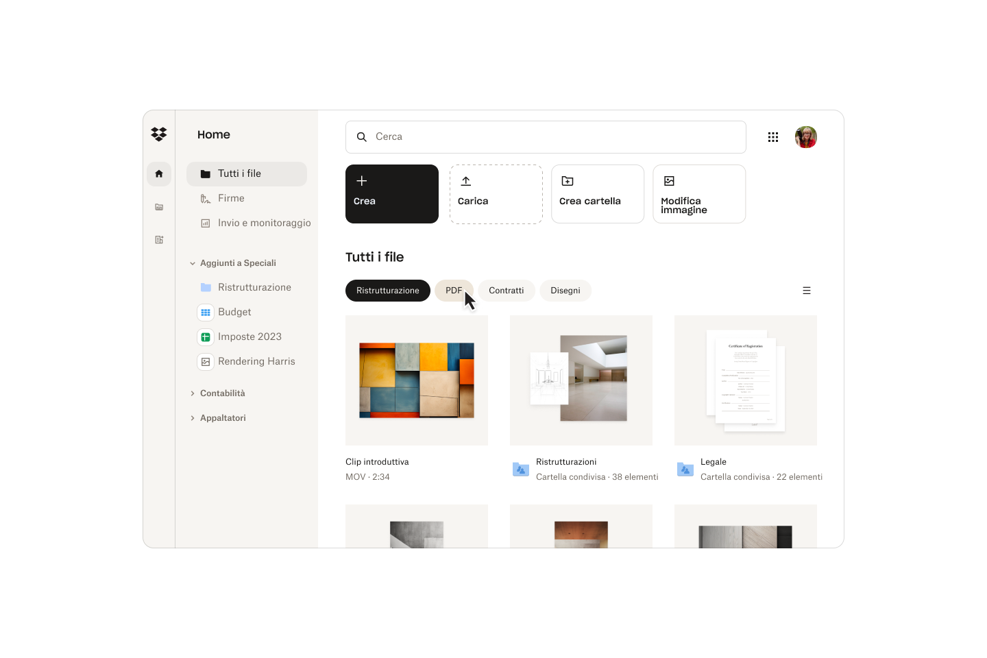 Interfaccia utente dei filtri dinamici FSS in Dropbox 