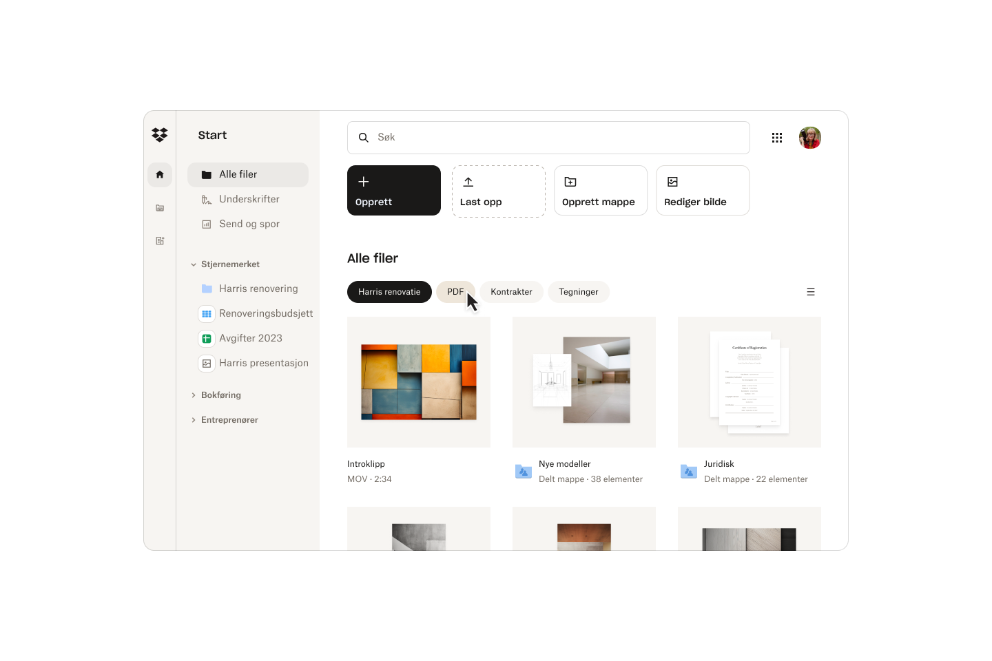 FSS dynamiske filtre UI i Dropbox 