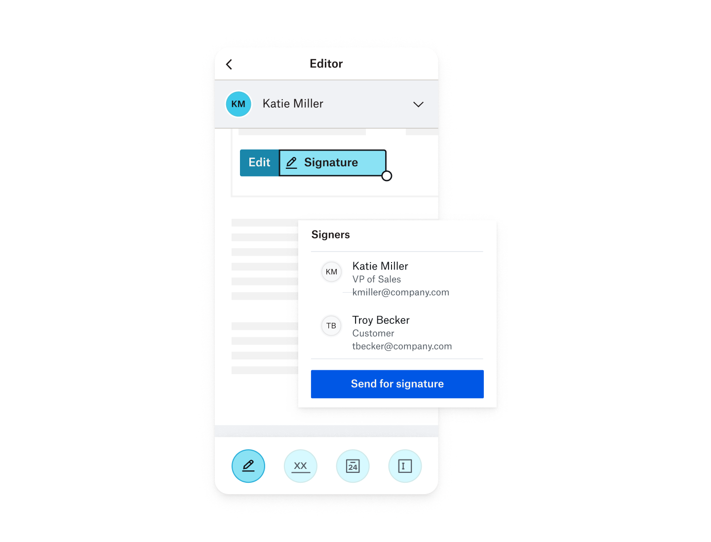 User requesting a signature on their phone with Dropbox Sign