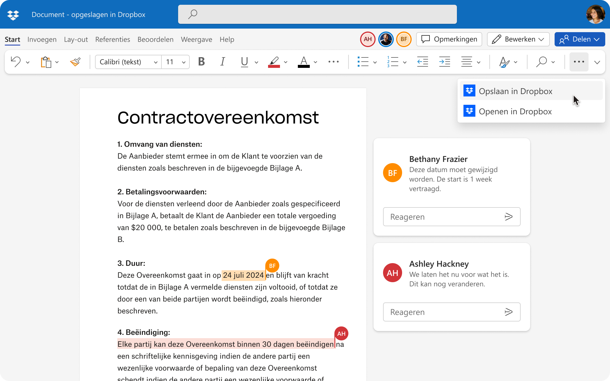 UI-scherm cocreatie Microsoft-integratie Word