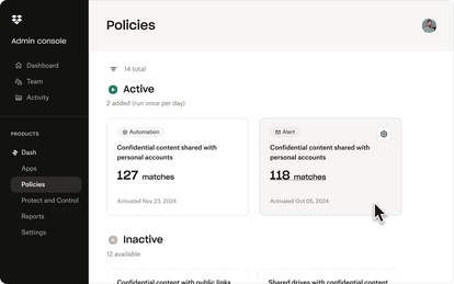 Automated policies user interface screen