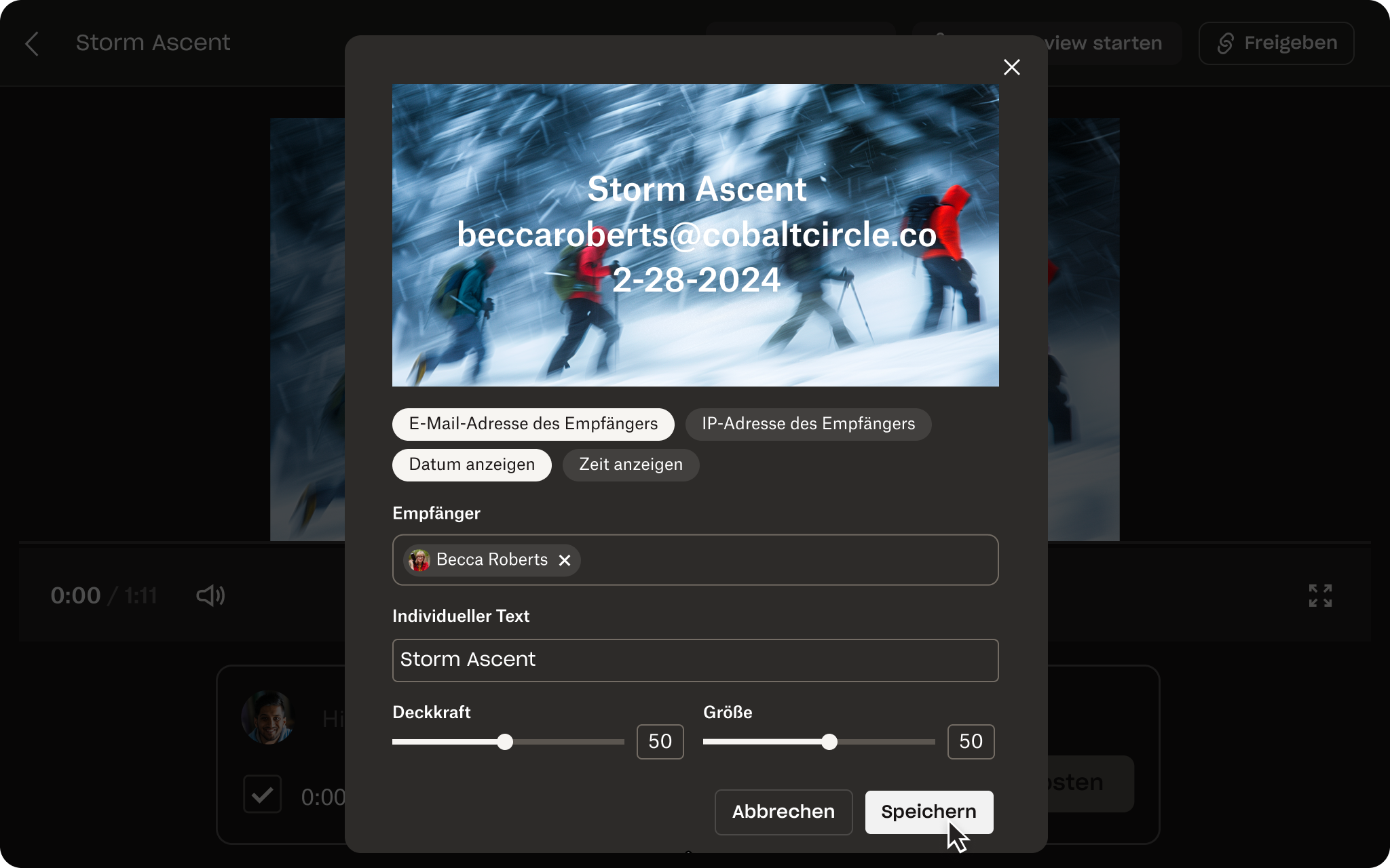 Bildschirm mit Replay-Benutzeroberfläche mit dynamischen Wasserzeichen