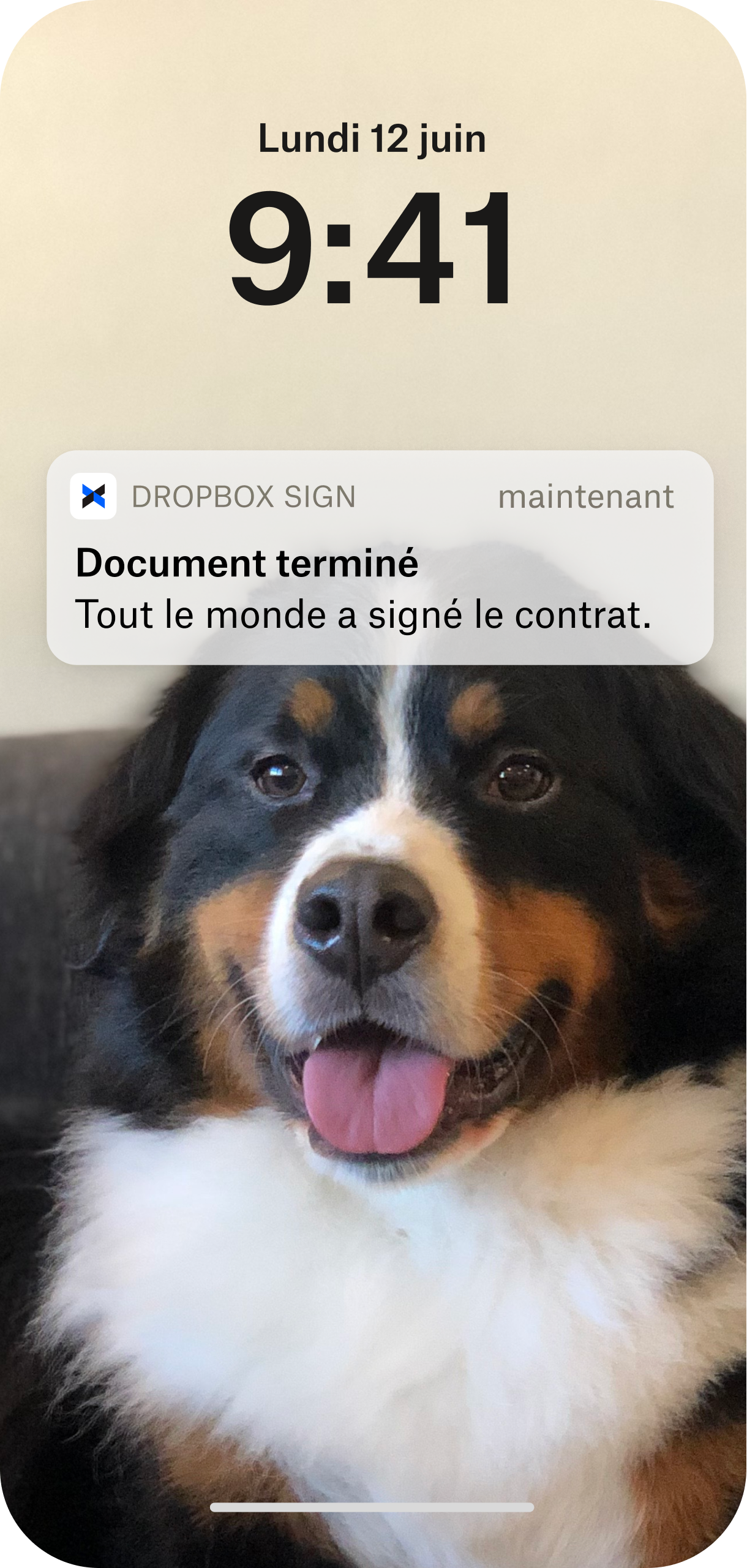 Écran d'accueil d'un téléphone mobile avec notification d'une application