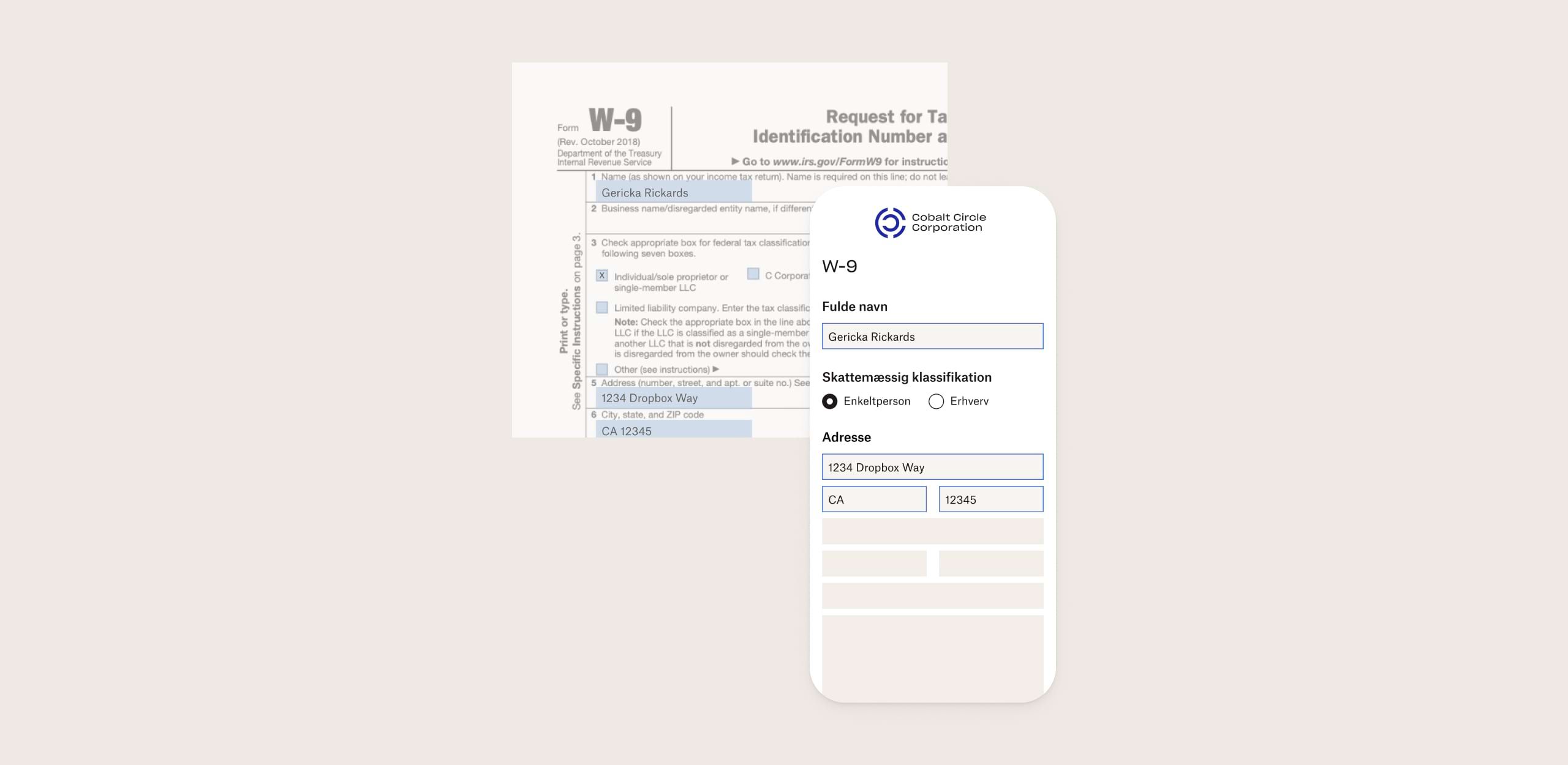 En person udfylder formularer i Dropbox Forms på mobilen, og pdf-filen opdateres