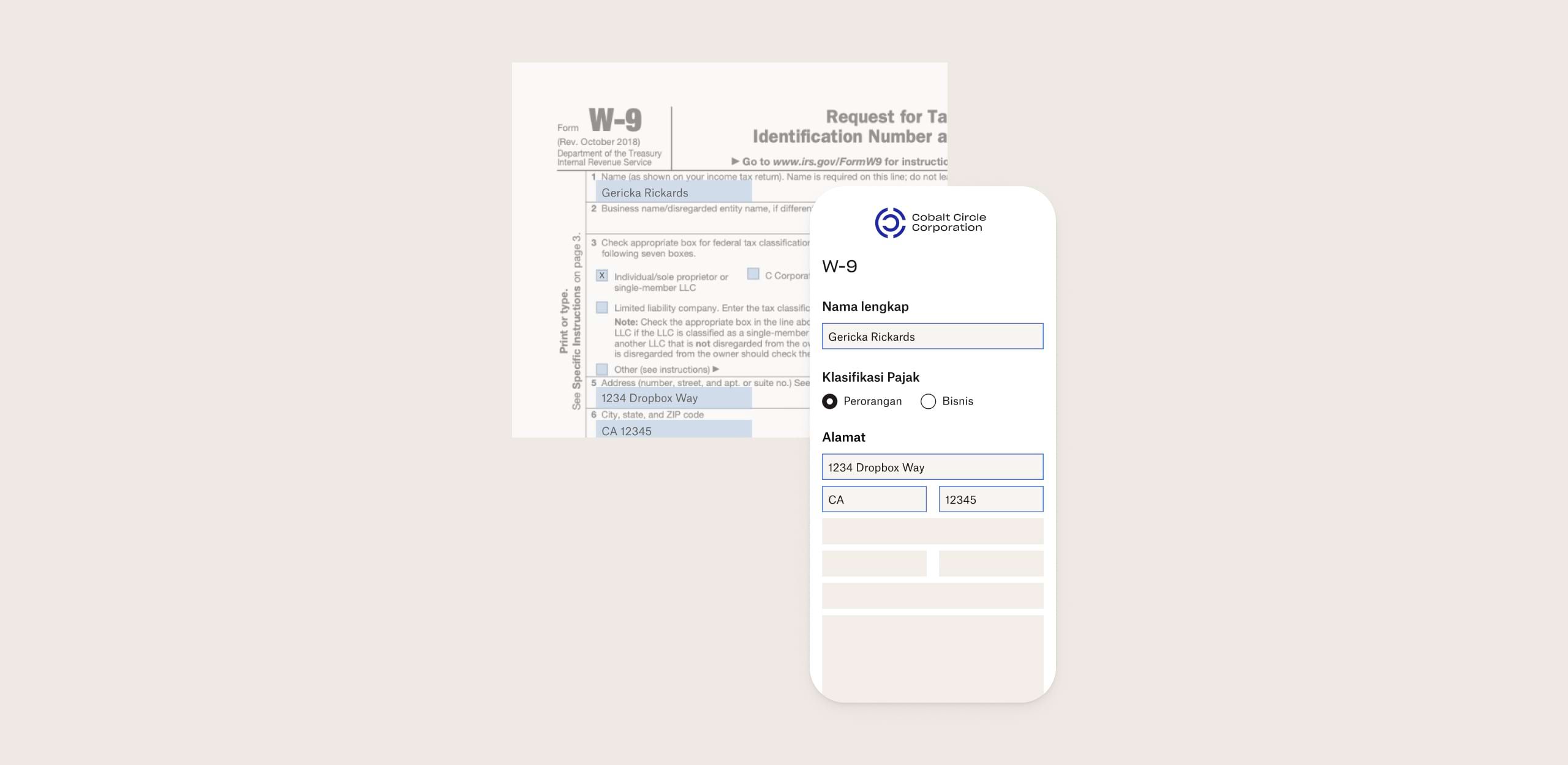 Seseorang mengisi Dropbox Forms di perangkat mobile, lalu pdf diperbarui