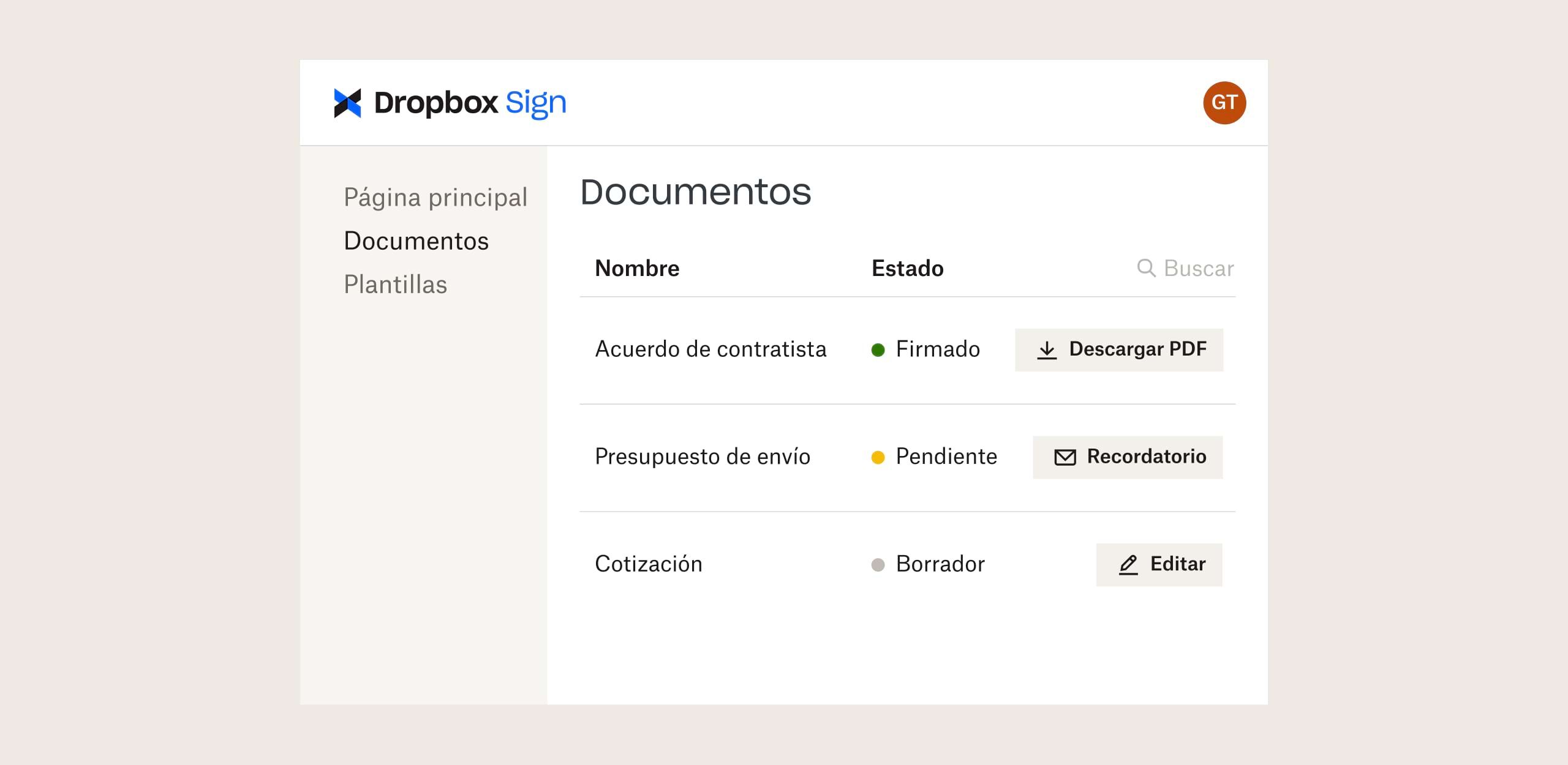 Interfaz de Dropbox Sign con opciones para descargar, enviar por correo electrónico y editar archivos