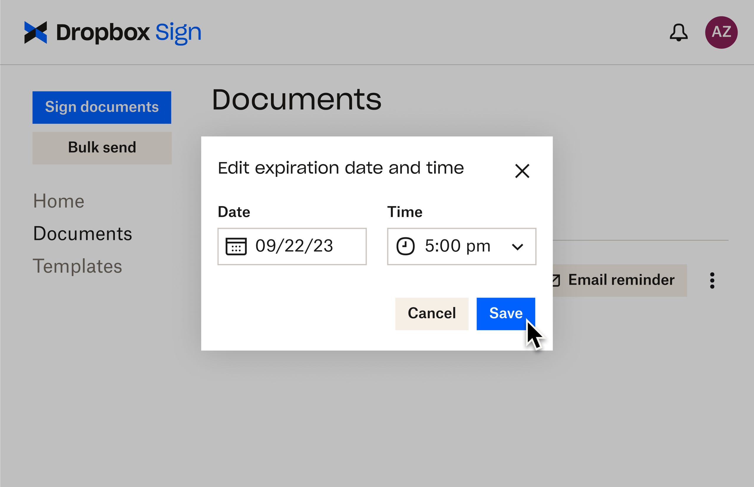 Dropbox Sign UI shows how to edit expiration dates after sending a document for signature