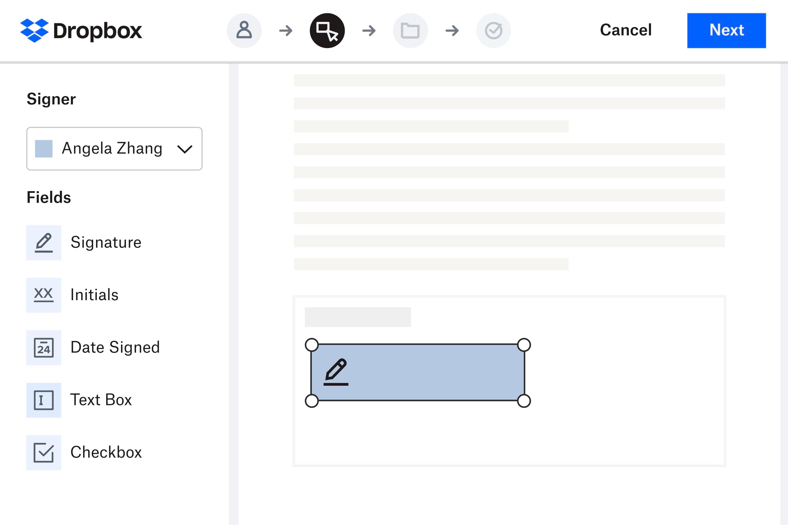 A highlighted form fill box within a digital contract that indicated where a esignature should be added