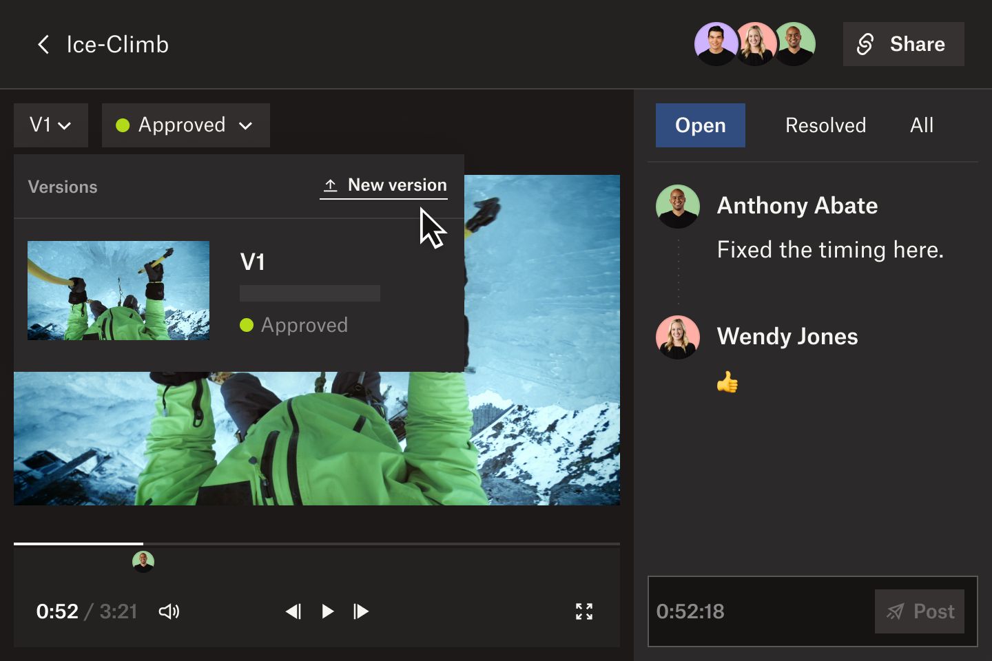 Product UI shows how to use file versions