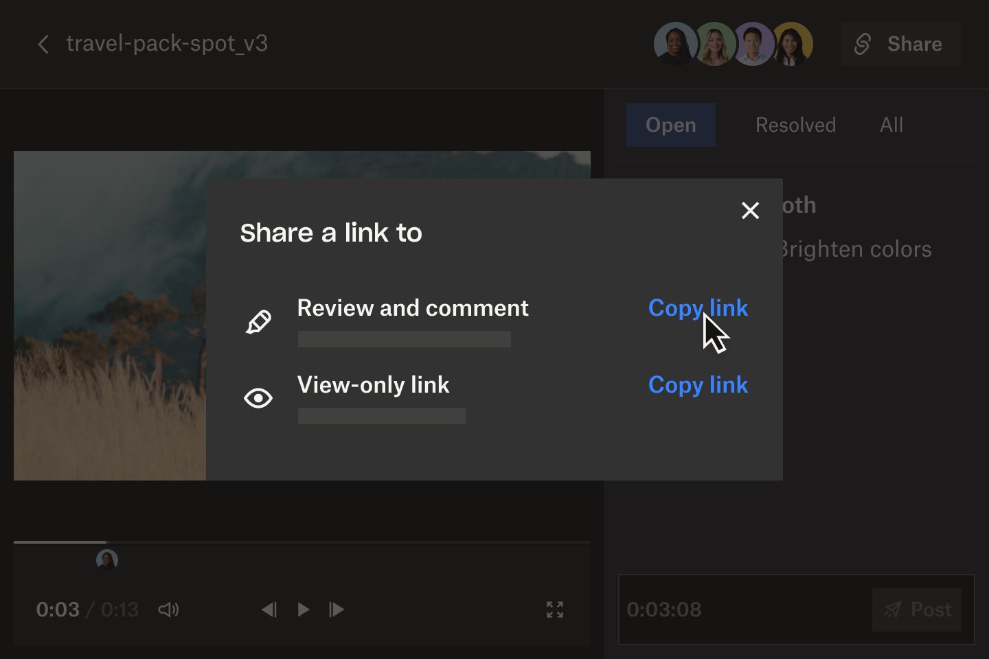 A user sharing a link to a video that will allow others to make a comments on the video