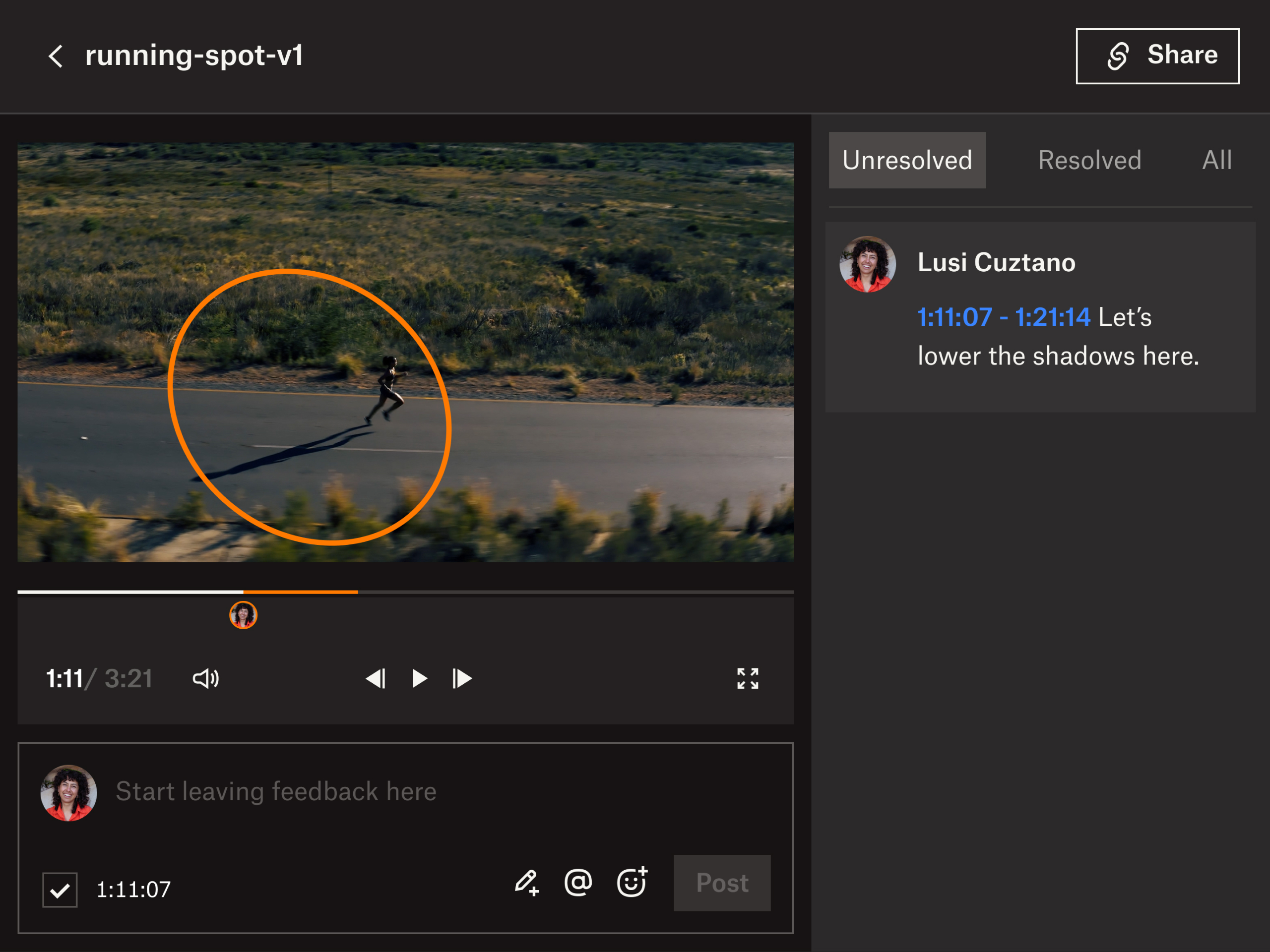 Product UI shows how to review and approve a video with Dropbox Replay