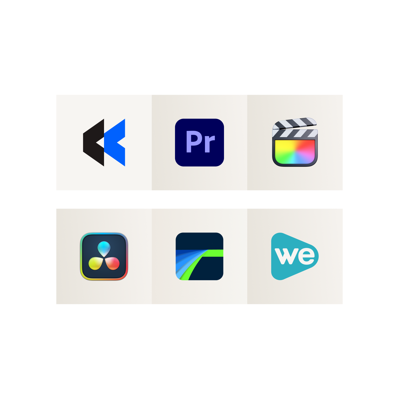 Icons of other video editing software including Adobe Premiere Pro