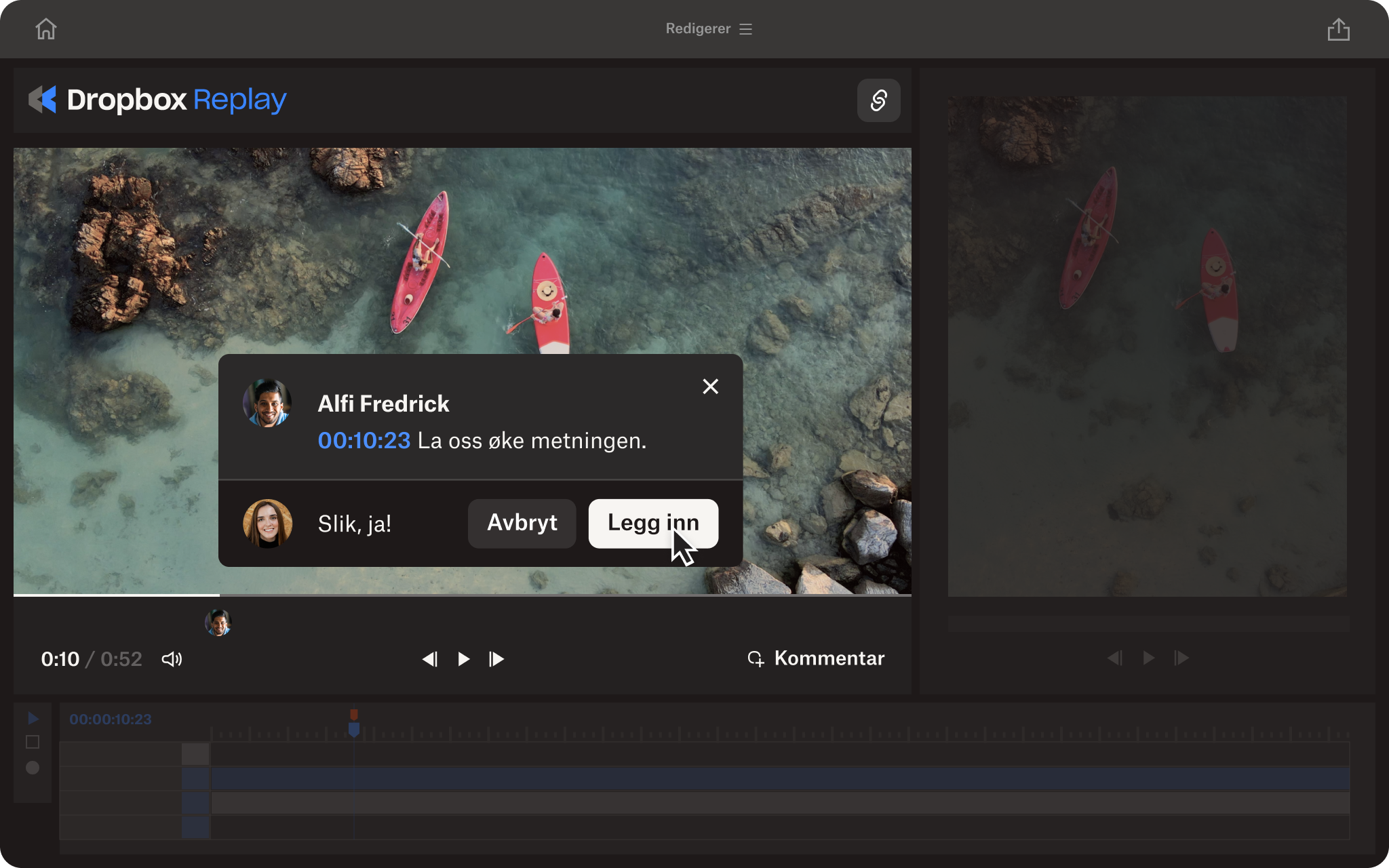 Dropbox Replay-skjermbilde som viser en live-gjennomgang