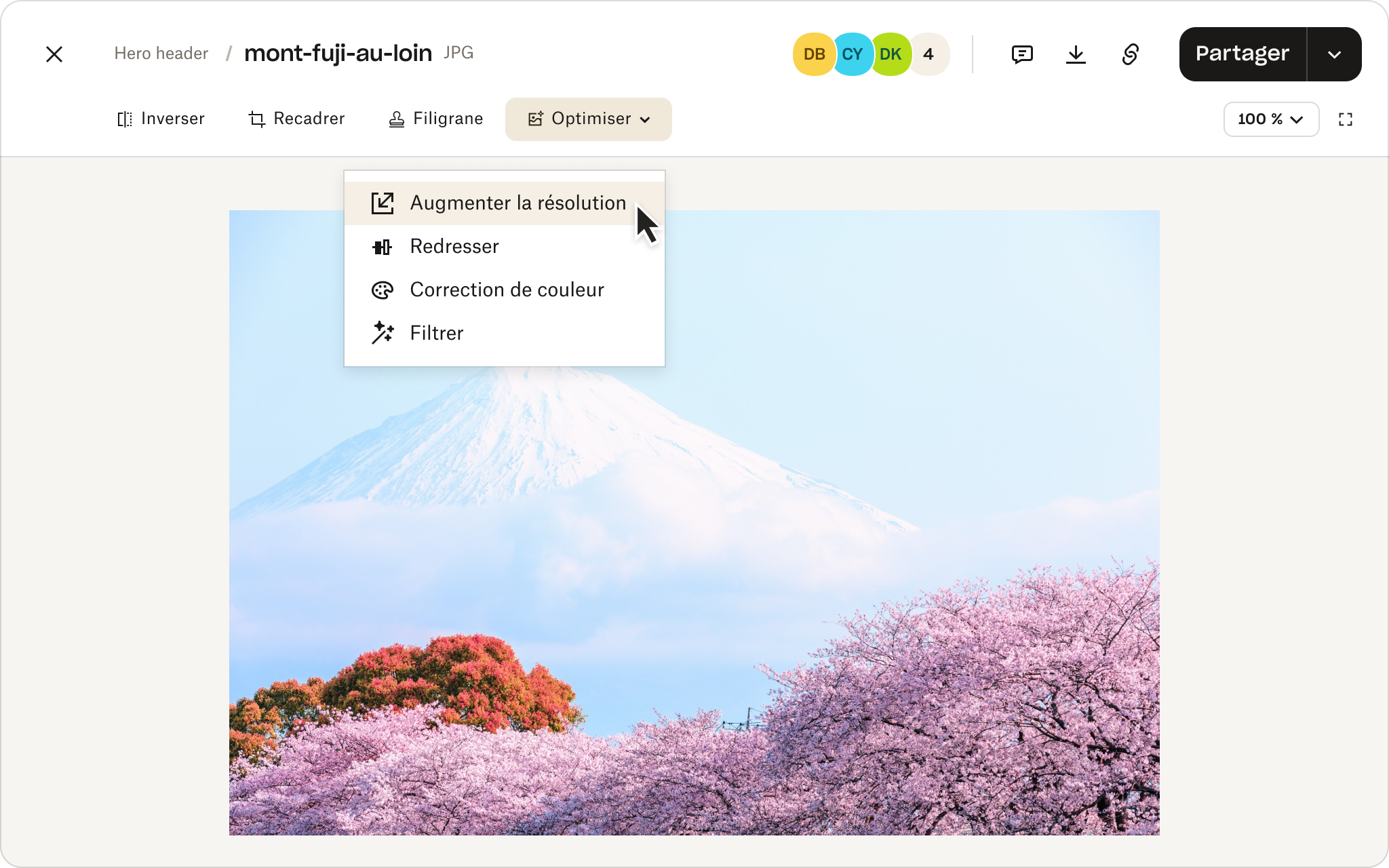 Fonctionnalités de retouche photo dans le stockage cloud Dropbox.