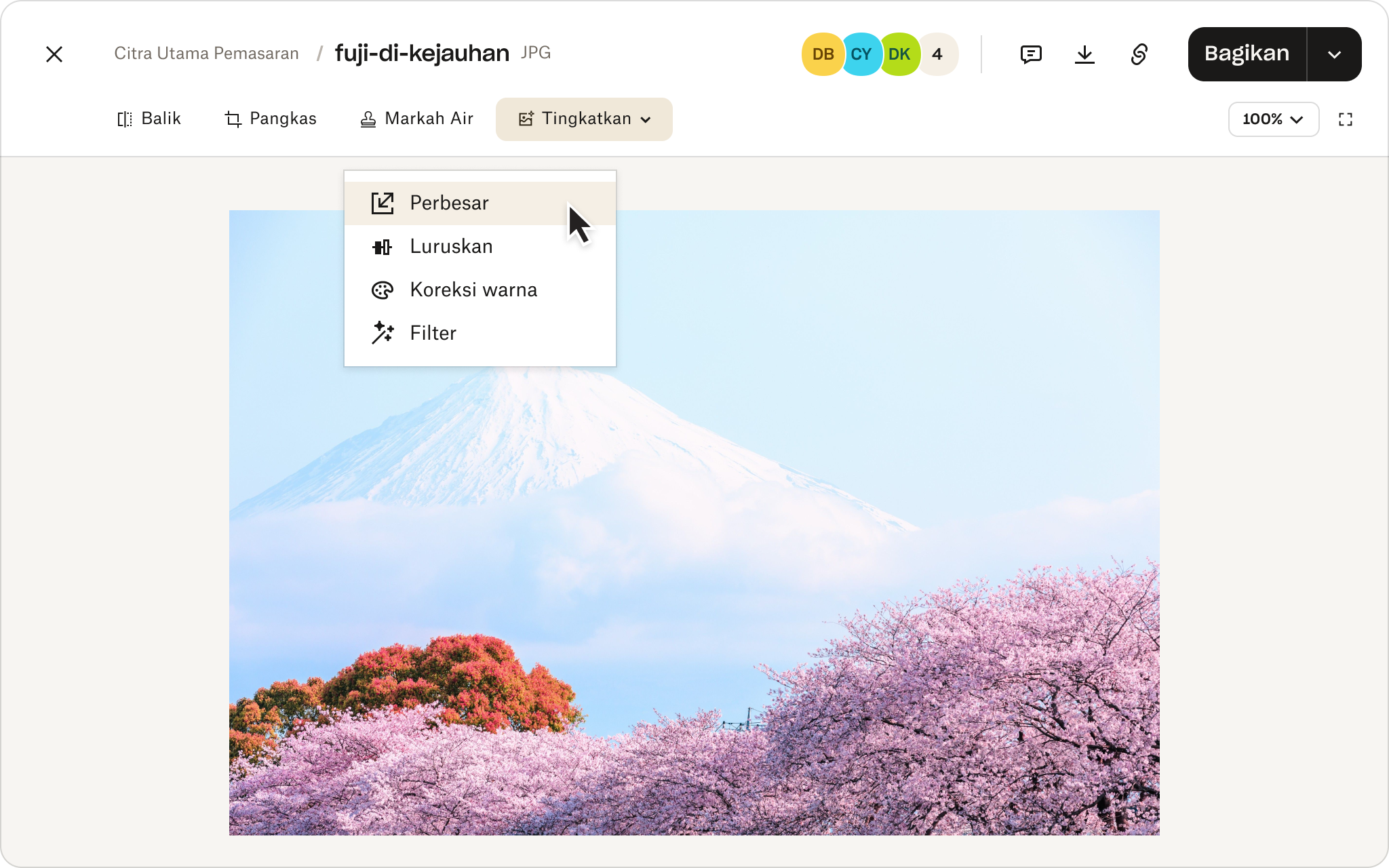 Fitur pengeditan foto di penyimpanan cloud Dropbox.