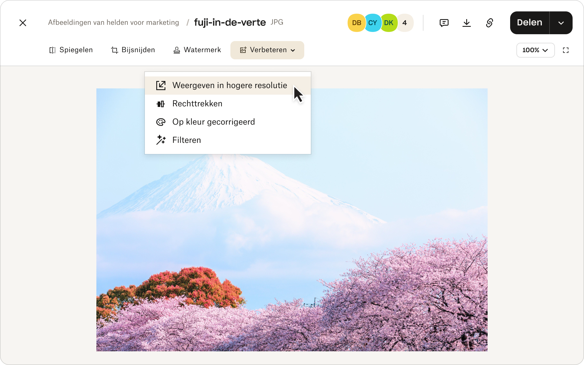 Functies voor het bewerken van foto's in de cloudopslag van Dropbox.