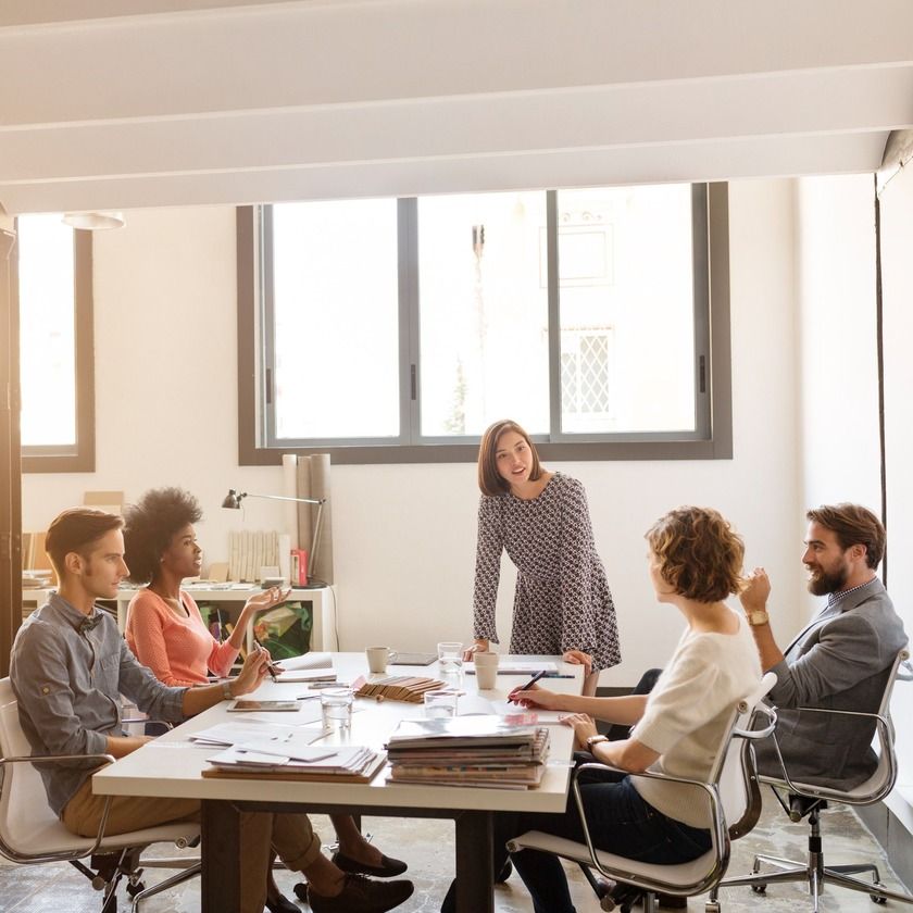 Team collaborating around a table