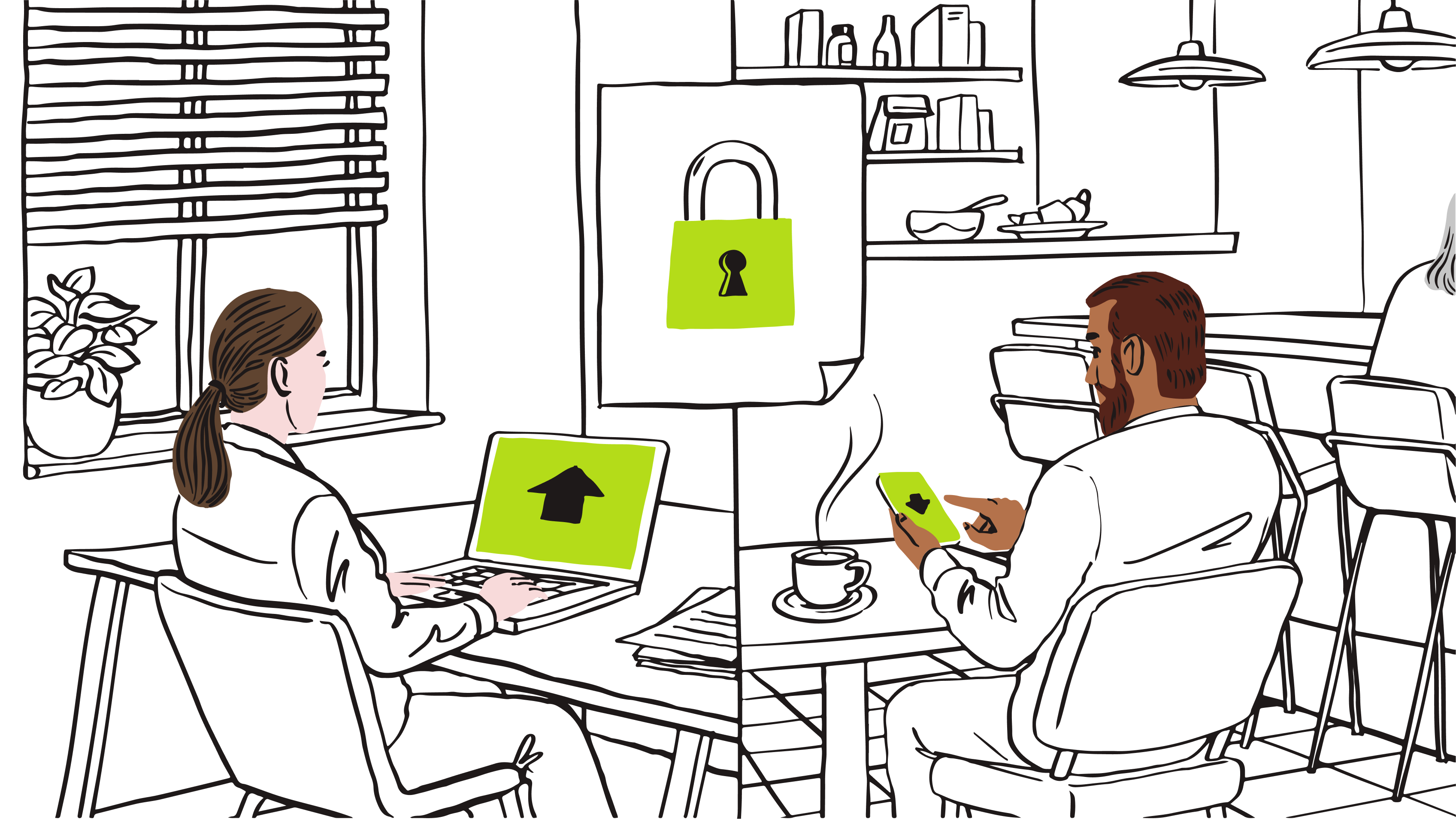 An illustration of two people communicating via end-to-end encryption.