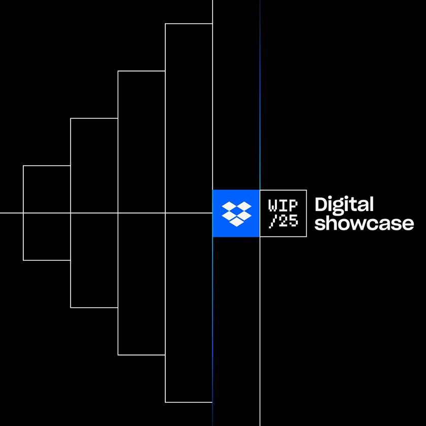 Dropbox WIP 2025 Digital Showcase logo with geometric design and white text on a black background.