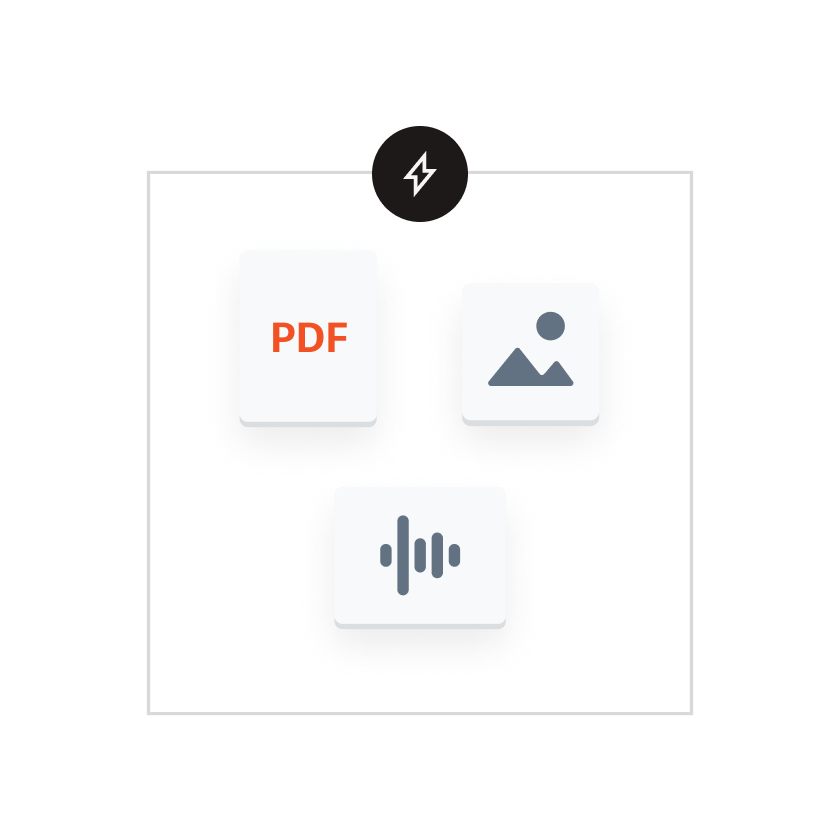 Icons of PDF, image, and audio files