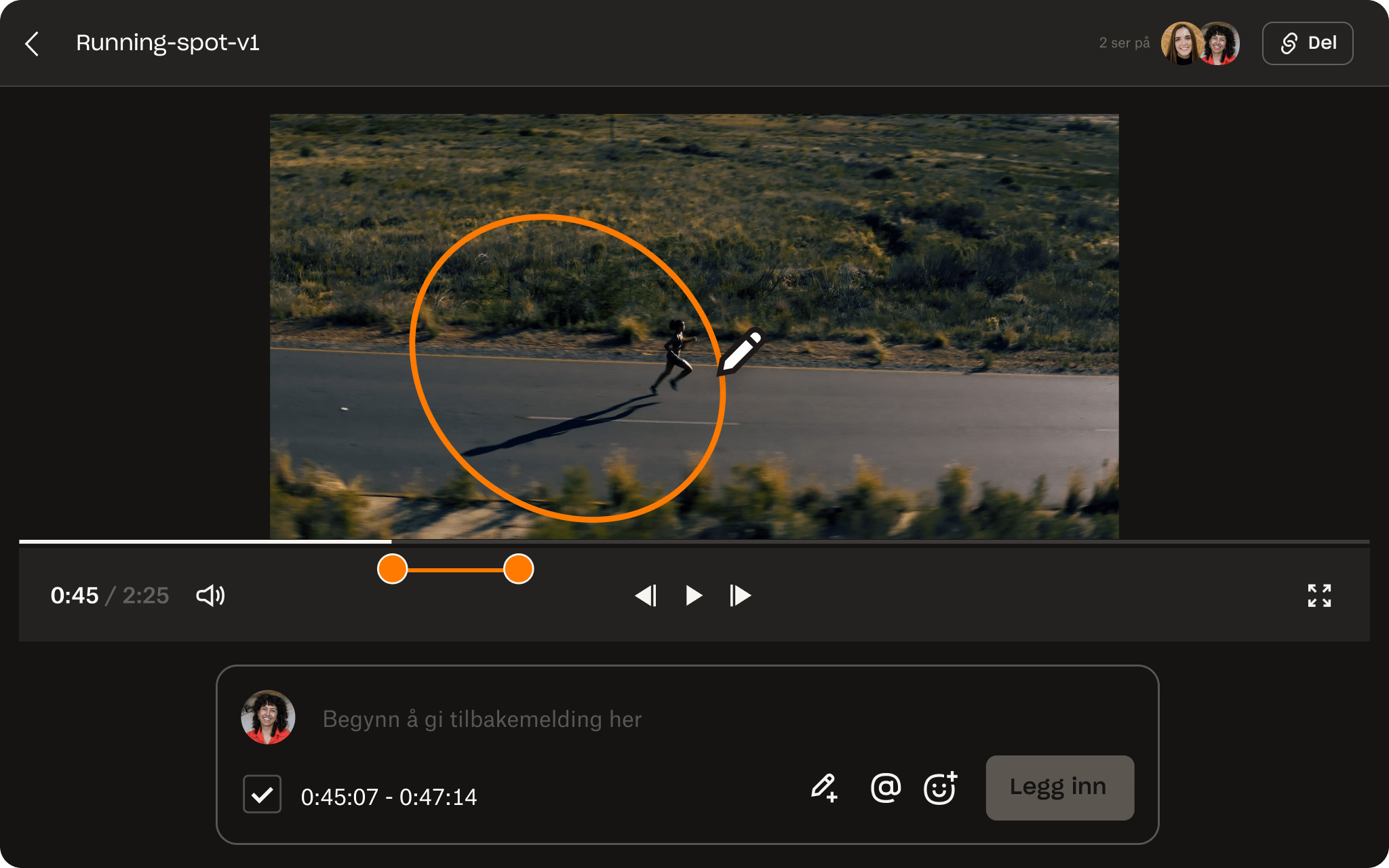 Dropbox Replay-brukergrensesnitt som viser gjennomgangs- og godkjenningsprosessen for videofiler