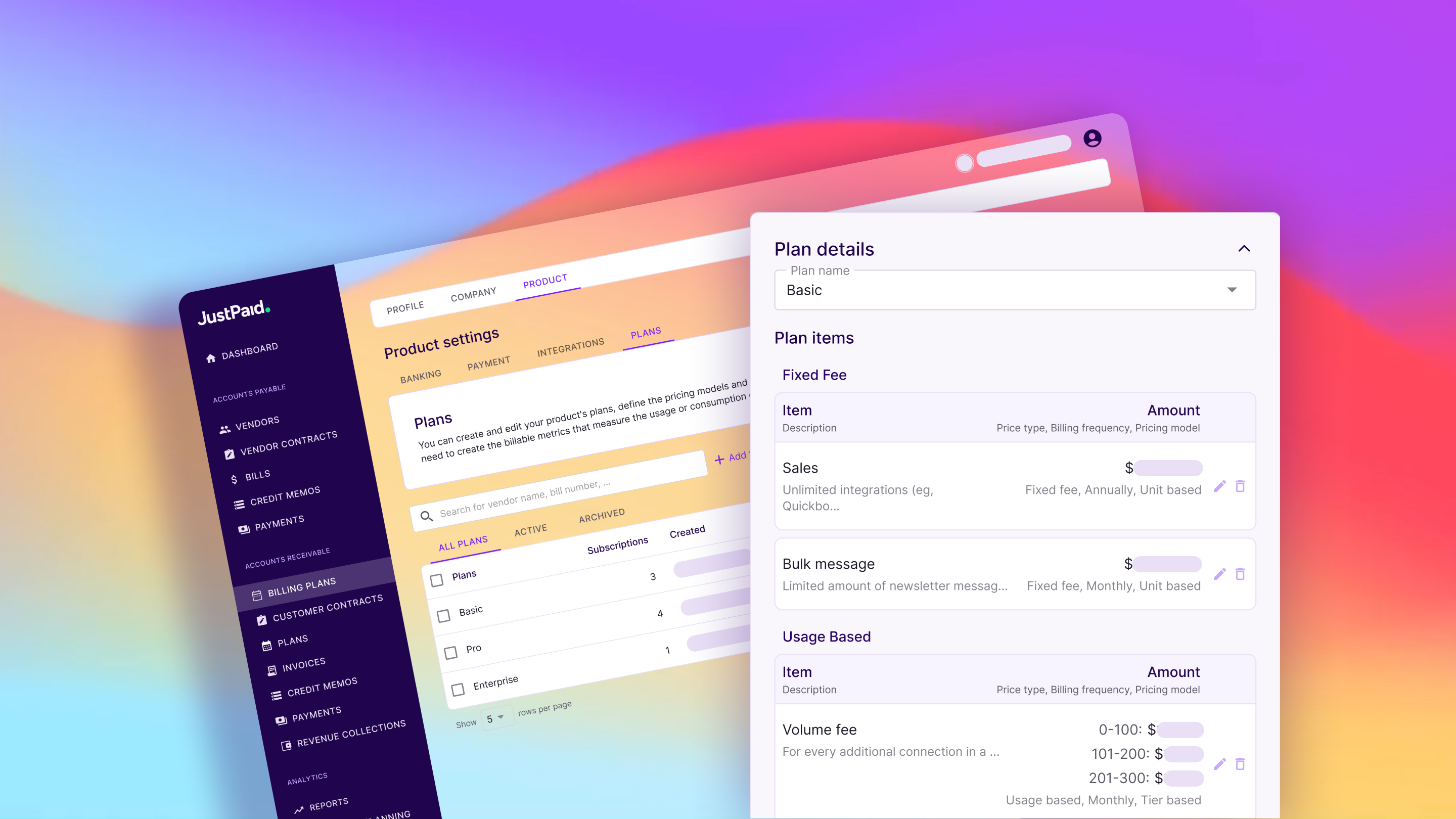 Екран керування тарифними планами на платформі JustPaid