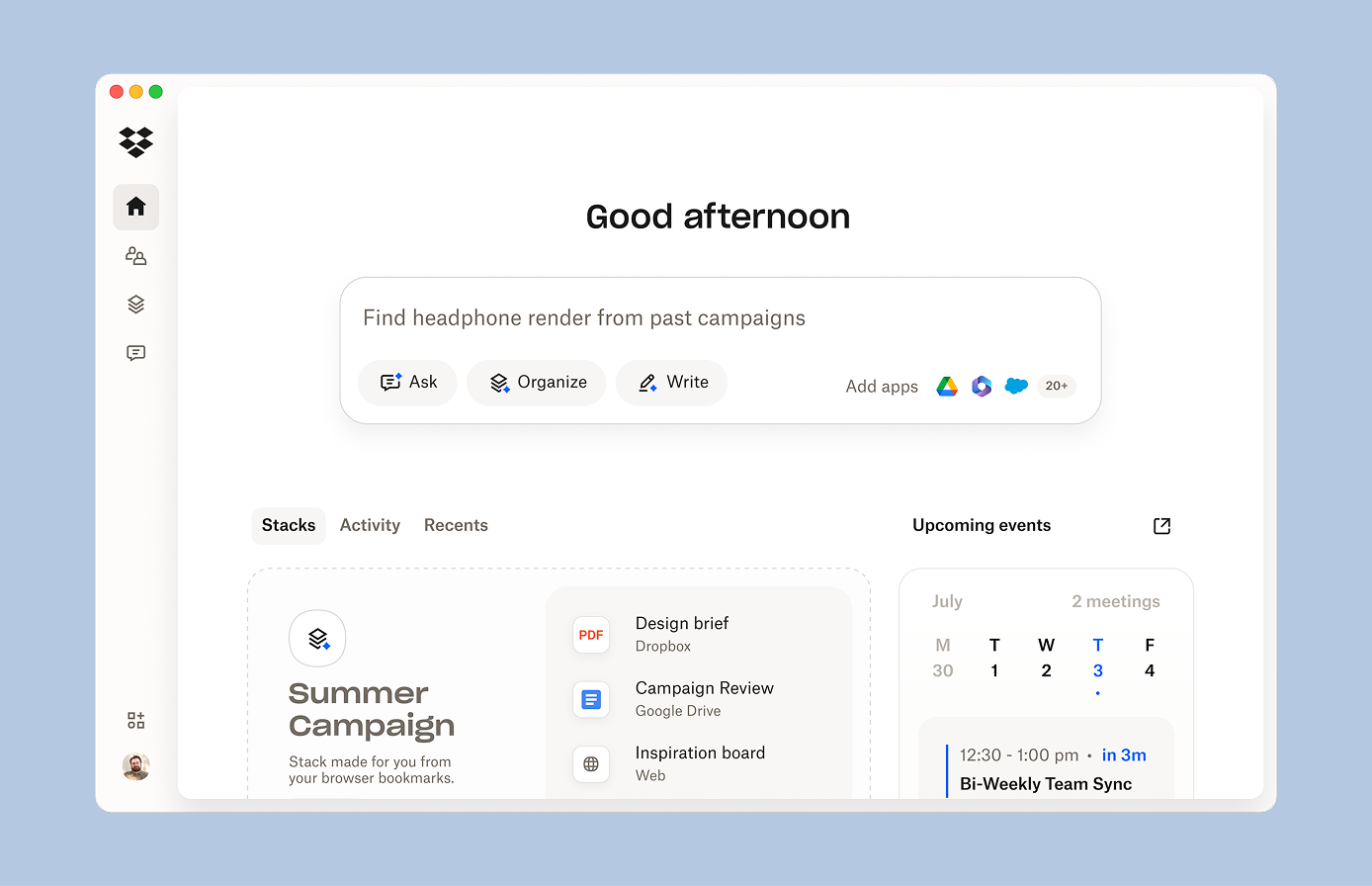 Dropbox Dash welcome screen