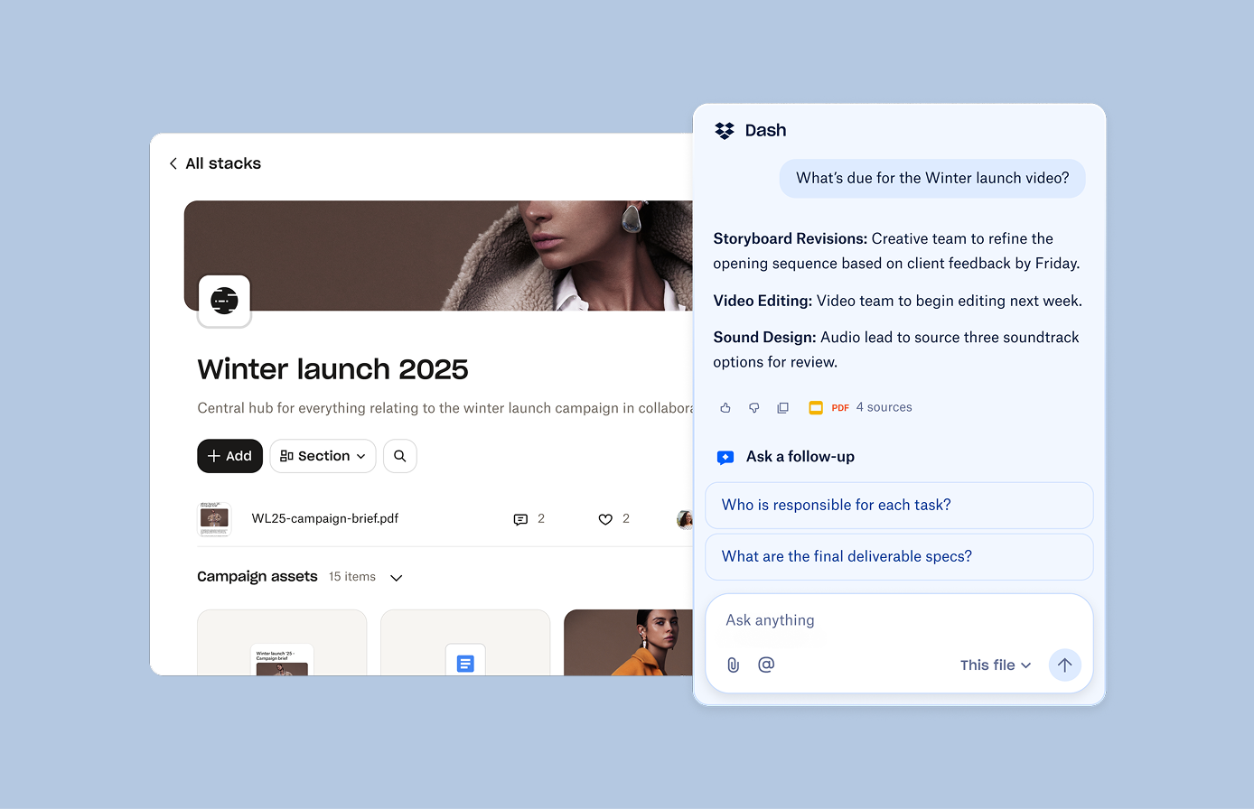 Dash in Dropbox chat user interface